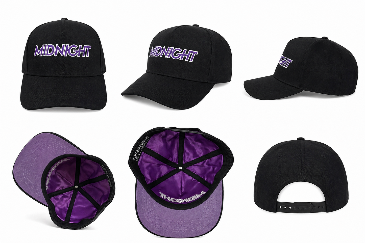 MIDNIGHT Suede Snapback - Black / Purple Satin Interior